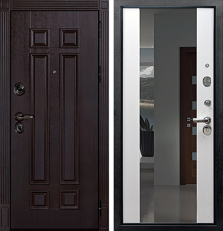 Стальная дверь с зеркалом МДФ Венге ЛД-265 для квартиры